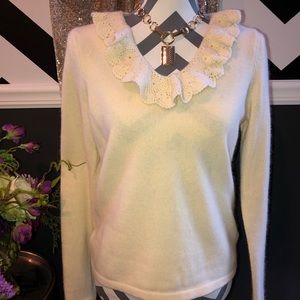 Lauren Ralph Lauren Crochet Ruffle V-Neck Sweater